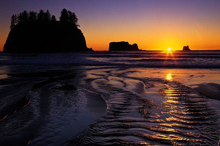Second Beach, Olympic National Park, sunset, stream, Washington Coast