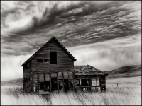 Abandoned Farmhouse, Dark Skies B&W