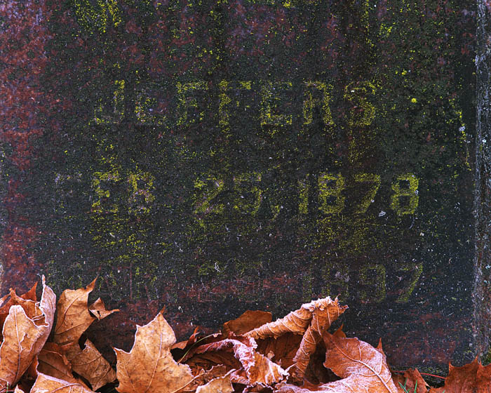 Jeffers was on 19 years of age when he died in 1897. &nbsp;Algae, moss, and weather are slowly obscuring the last memories of...