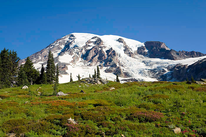 Mount Rainier is seen above Paradise on the south side of the mountain.&nbsp;