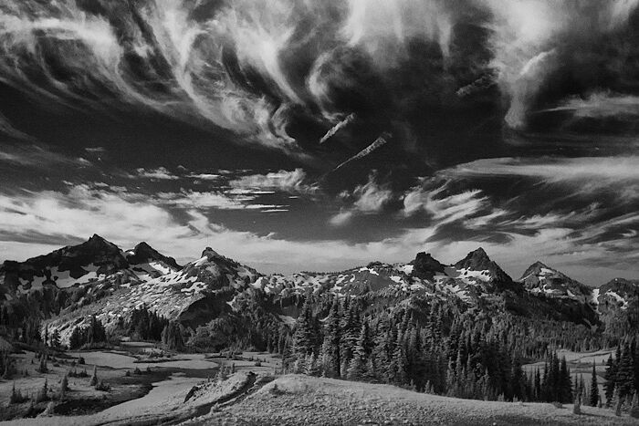 The cirrus clouds over the Tatoosh Range south of Mount Rainier were irresistible to my infrared camera. &nbsp;This image is...